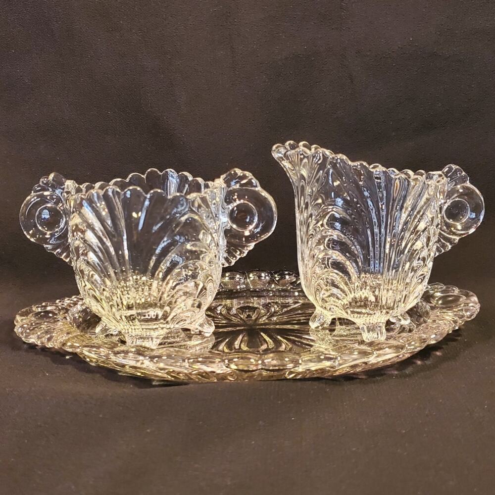 Vintage Cambridge Mini Open Cream N Sugar w Tray in Caprice Clear (Stem 300)